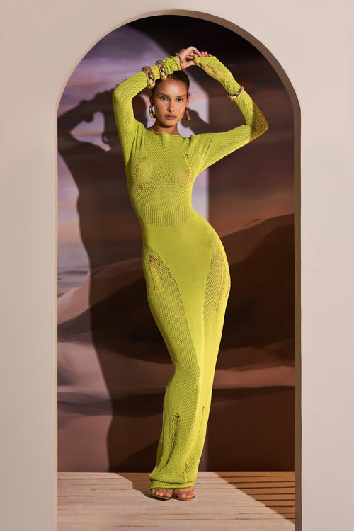 DEEP SCOOP BACK KNITTED MAXI DRESS IN CHARTREUSE