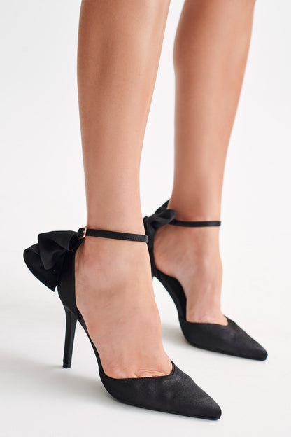 Charmed Satin Bow Heel - Black