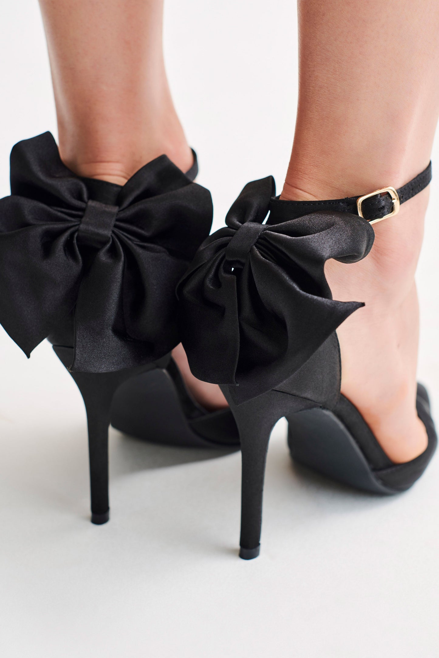 Charmed Satin Bow Heel - Black