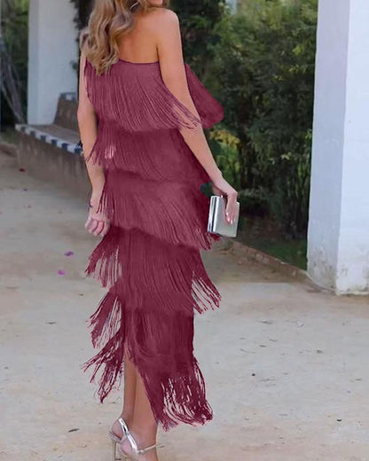 Off-Shoulder elegant fringe dress