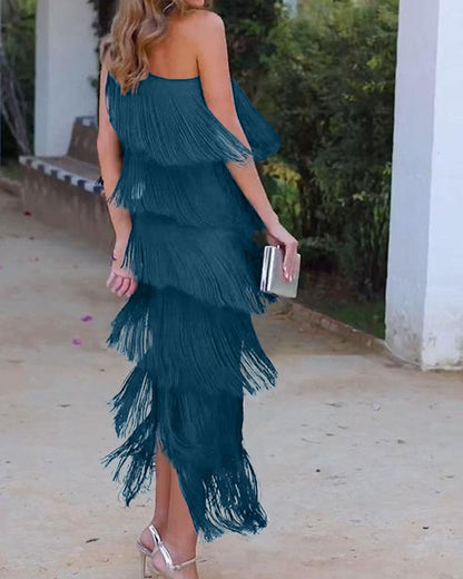 Off-Shoulder elegant fringe dress