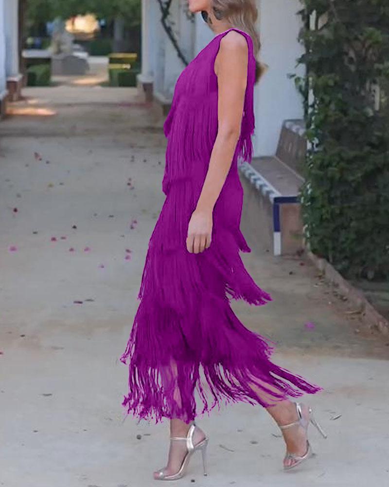 Off-Shoulder elegant fringe dress