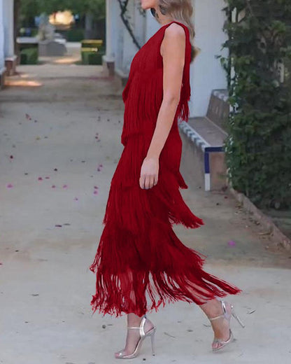 Off-Shoulder elegant fringe dress