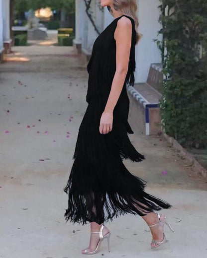 Off-Shoulder elegant fringe dress