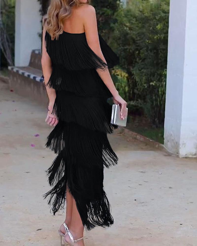 Off-Shoulder elegant fringe dress