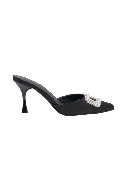 Torri Satin Diamond Mule - Black