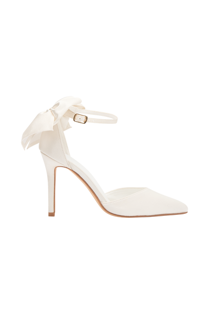 Charmed Satin Bow Heel - White