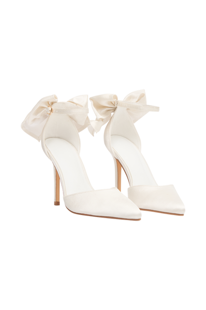 Charmed Satin Bow Heel - White