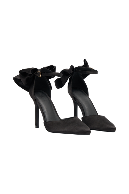 Charmed Satin Bow Heel - Black