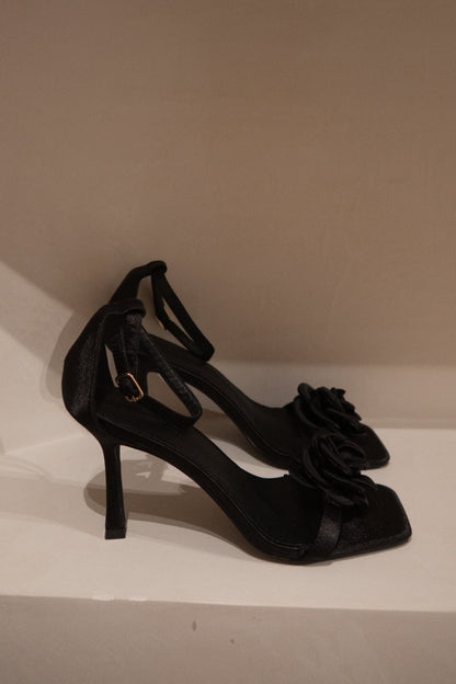 Lara Rose Satin Heel - Black