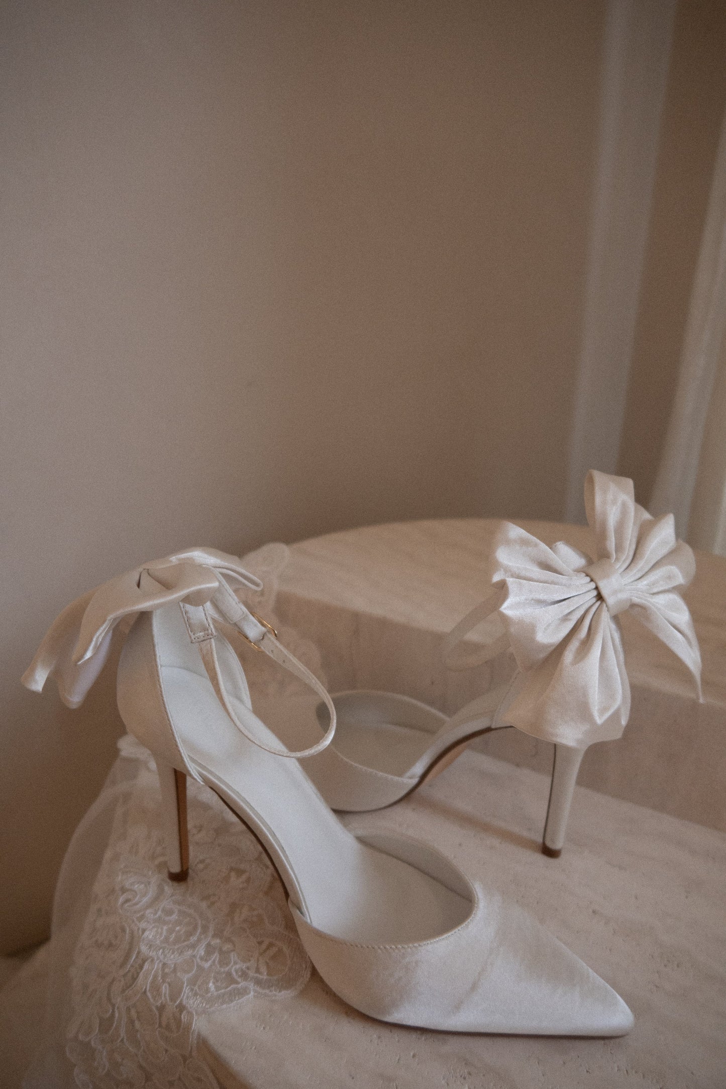 Charmed Satin Bow Heel - White