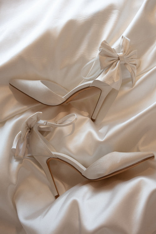 Charmed Satin Bow Heel - White