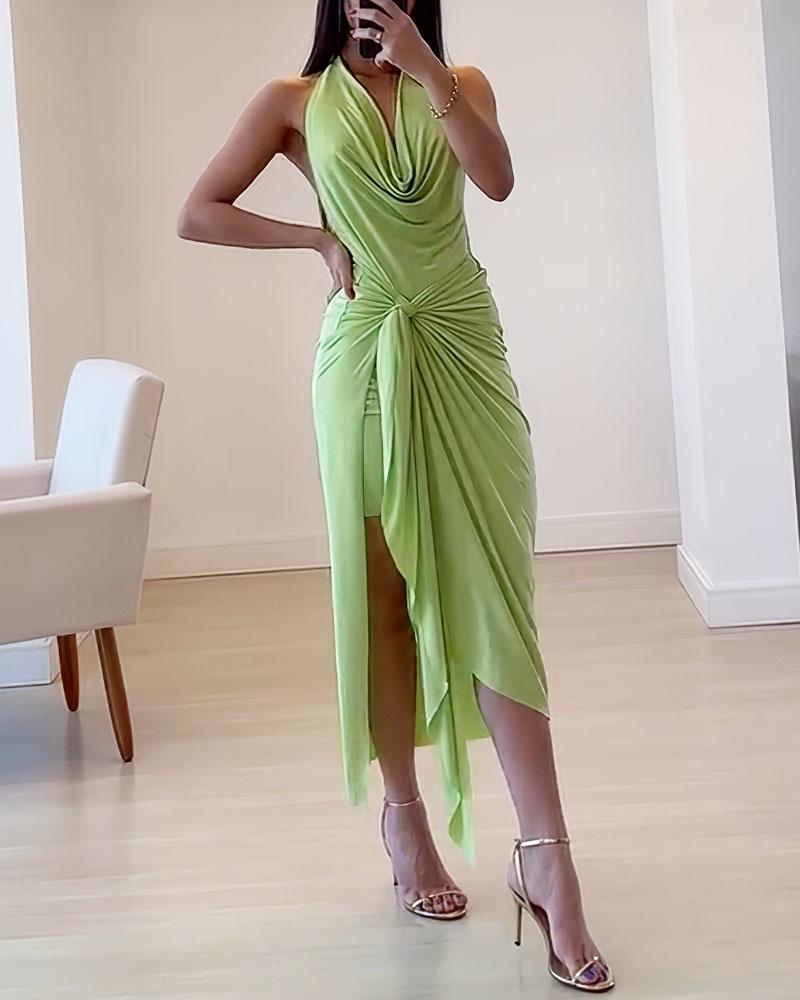 Sexy Swinging Neck Pleated Dress