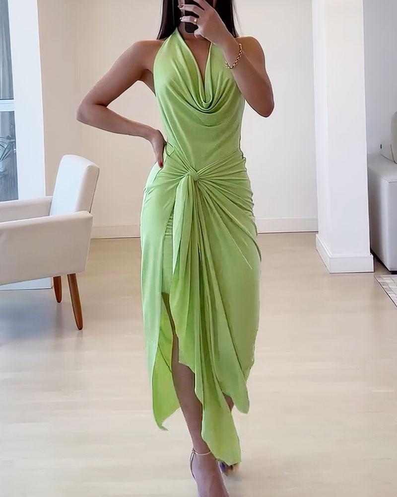 Sexy Swinging Neck Pleated Dress