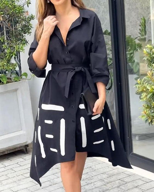 Cropped Hem Printed Shirt Dress