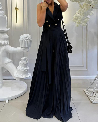 Fashionable Sleeveless Pleated Leg Jumpsuit