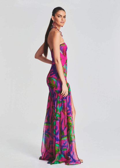 Lea Printed Strapless Slit Maxi Dress