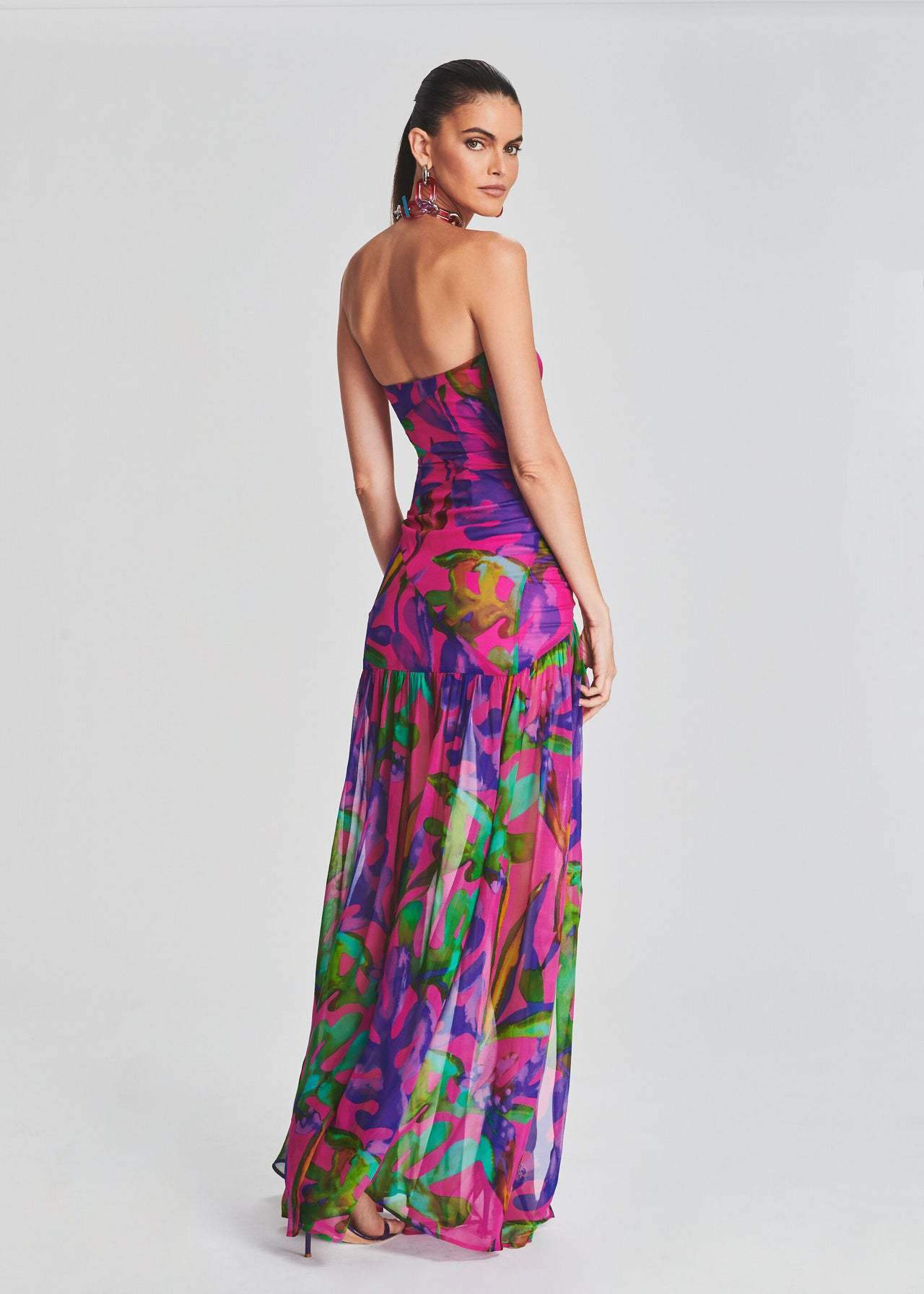 Lea Printed Strapless Slit Maxi Dress